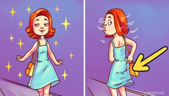 女生根本超假掰！６張揭穿女生「人前人後不同樣」的插畫，#1一個人在電梯時一定曾做過「這個羞恥舉動」....
