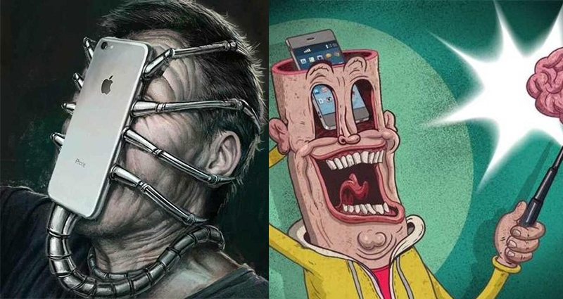 6張「半夜不要點開」的寫實驚悚插畫，一針見血畫出社會墮落。#1人像是僵屍般「一個個跳下懸崖」…