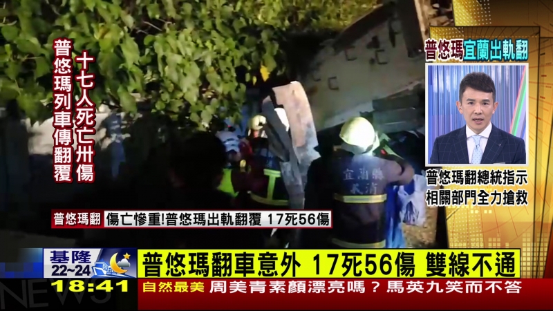 普悠瑪翻覆意外全台高度關注　  《TVBS新聞台》第一時間傳回空拍畫面