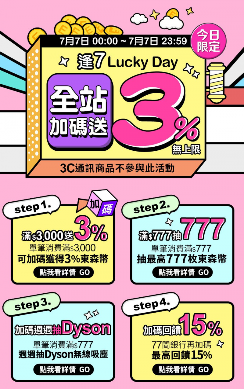 東森購物網 「7.7 Lucky Day」 全站最高回饋9%